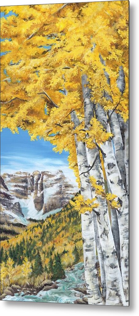 Fall Metal Print featuring the painting Fall Maroon Bells Four Seasons by Leizel Grant