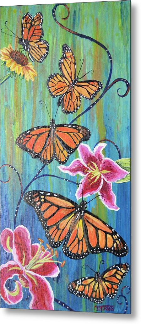 Monarch Butterflies Metal Print featuring the painting Flight of the Monarchs by Melissa Torres