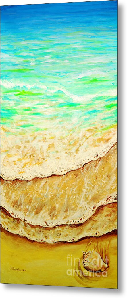 Beach Waves Metal Print featuring the painting Gentle Beach Waves And Seashell by Pat Davidson