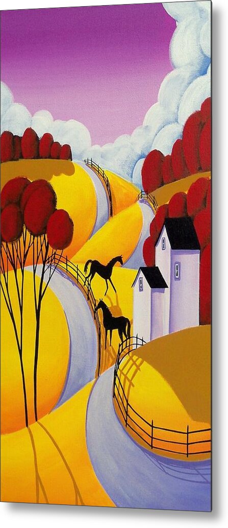 Art Metal Print featuring the painting Giddy Up - horse landscape whimsical art by Debbie Criswell