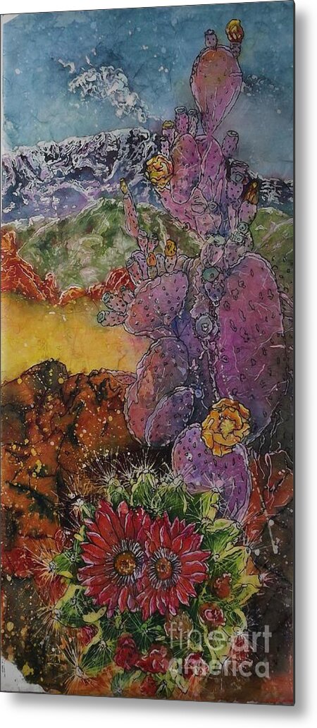 Watercolor Batik Metal Print featuring the mixed media High Desert Spring by Carol Losinski Naylor