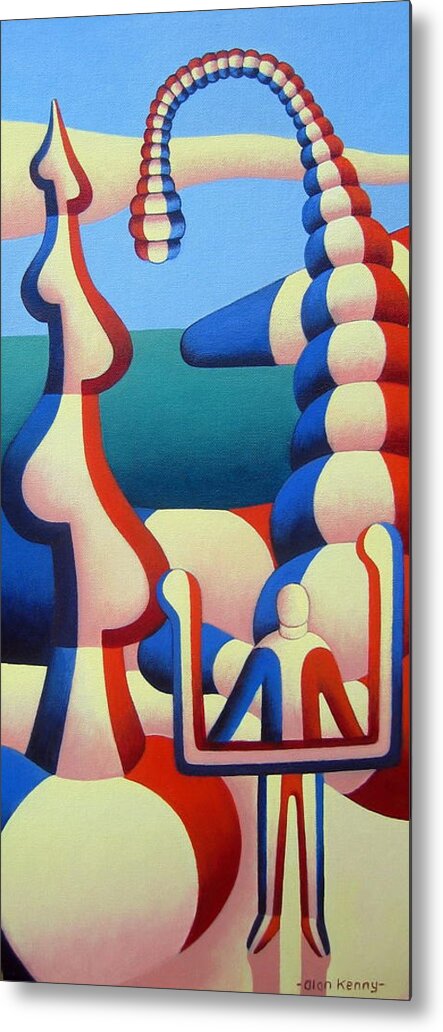 International Metal Print featuring the painting International Landscape with figure and musical note by Alan Kenny