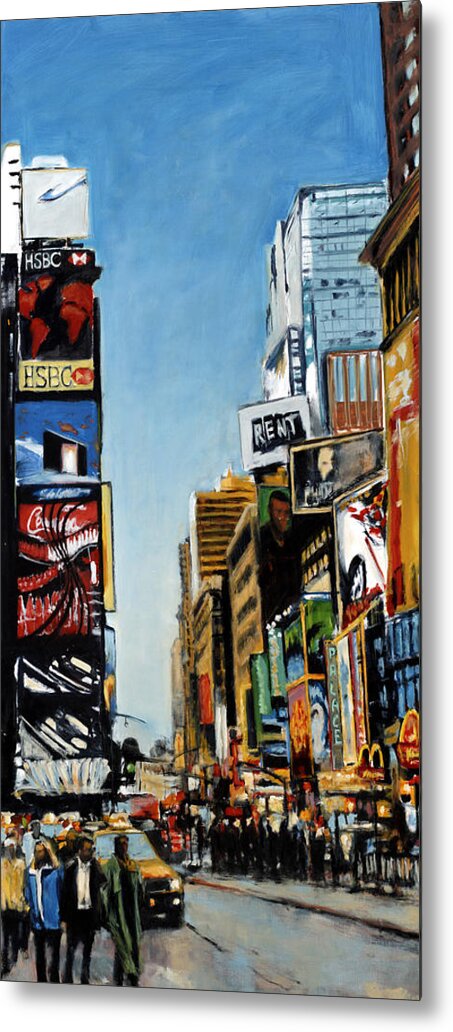 Rob Reeves Metal Print featuring the painting NYC III Cab Dodging by Robert Reeves