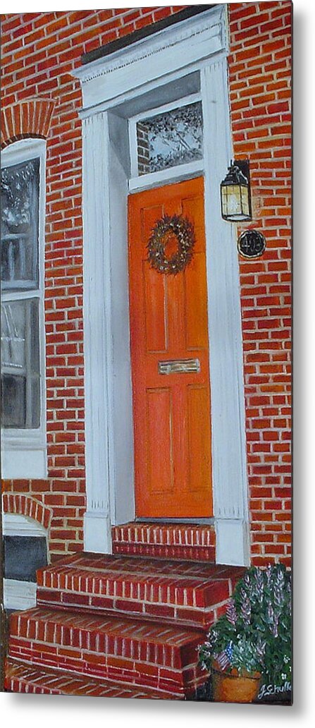 Fells Point Metal Print featuring the painting Orange Door Fells Point by John Schuller