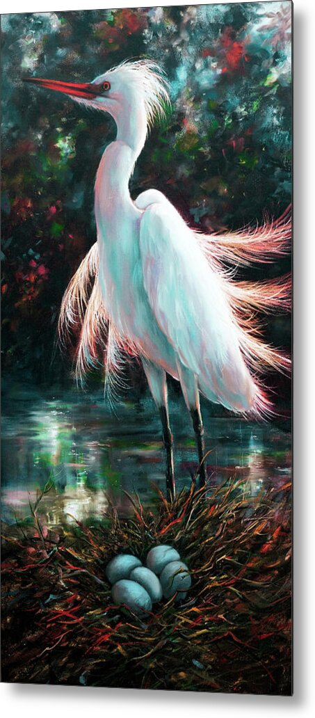 Birds Metal Print featuring the painting Patiently Waiting by Lynne Pittard