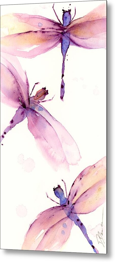 Purple Metal Print featuring the painting Purple Dragonflies by Dawn Derman