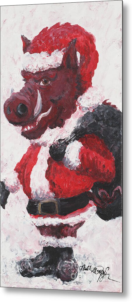 Santa Metal Print featuring the painting Razorback Santa by Nadine Rippelmeyer