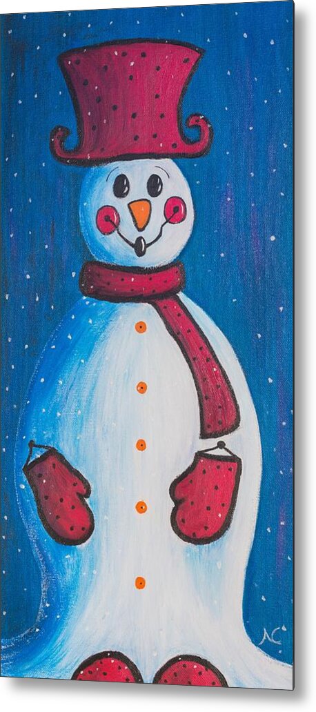 Snowman Metal Print featuring the painting Smiley Snowman by Neslihan Ergul Colley