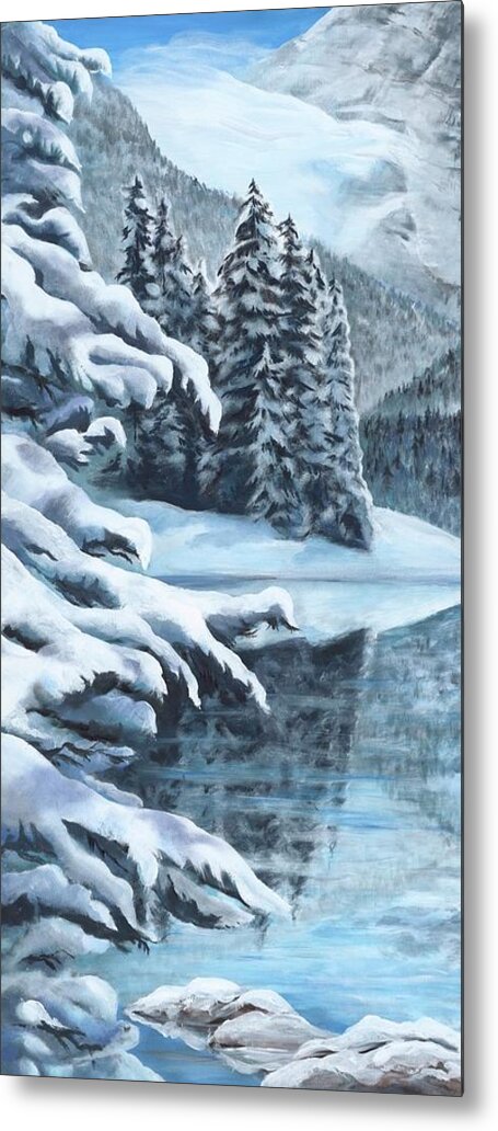 Colorado Metal Print featuring the painting Winter Maroon Bells Four Seasons by Leizel Grant