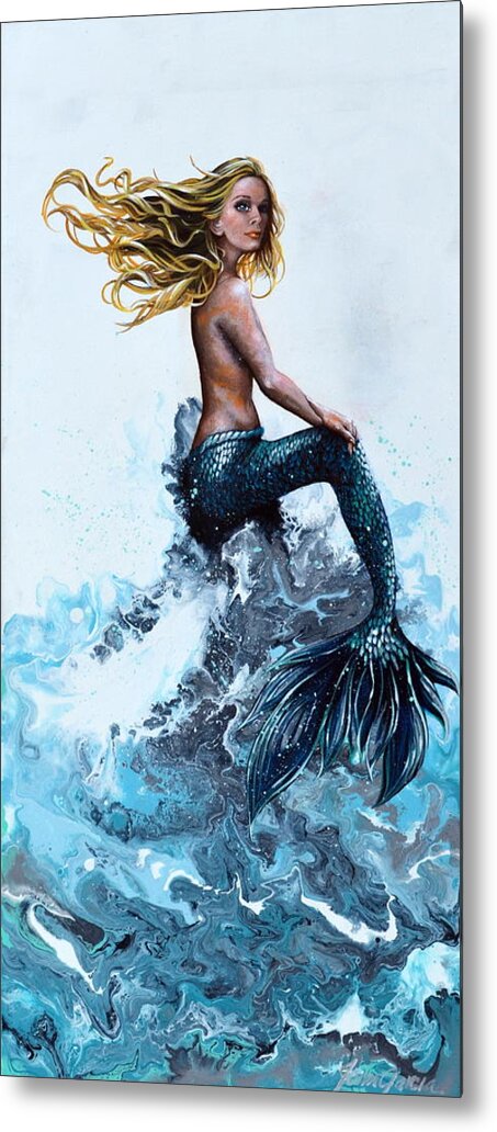 Mermaid Metal Print featuring the painting Above a Stormy Sea by Joan Garcia