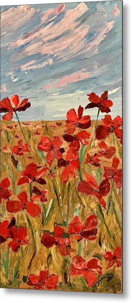 Poppies Metal Print featuring the painting Among the poppies.  2 of 2 by Ovidiu Ervin Gruia