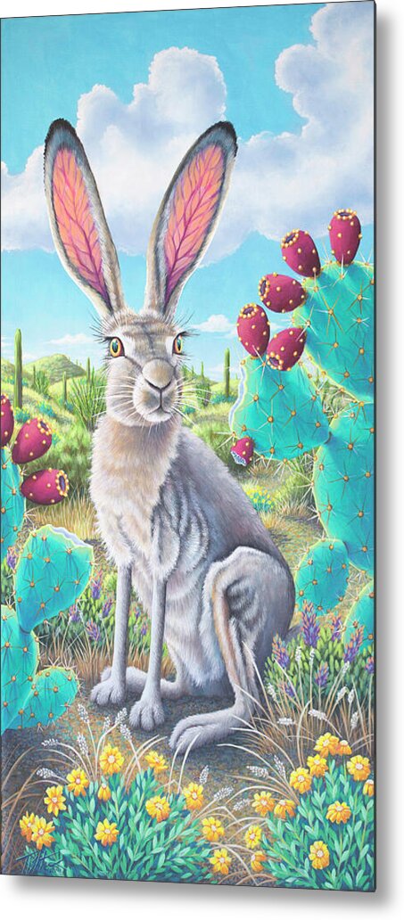 Jackrabbit Metal Print featuring the painting Catus Jack's Prickly Paradise by Tish Wynne