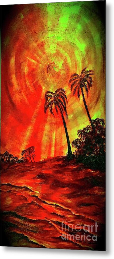 Sunset Beach Metal Print featuring the painting Evening of Yellow Sun by Michael Silbaugh