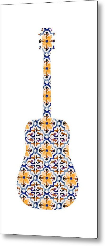 Guitar Silhouette Metal Print featuring the painting Flamenco Guitar - 07 by AM FineArtPrints