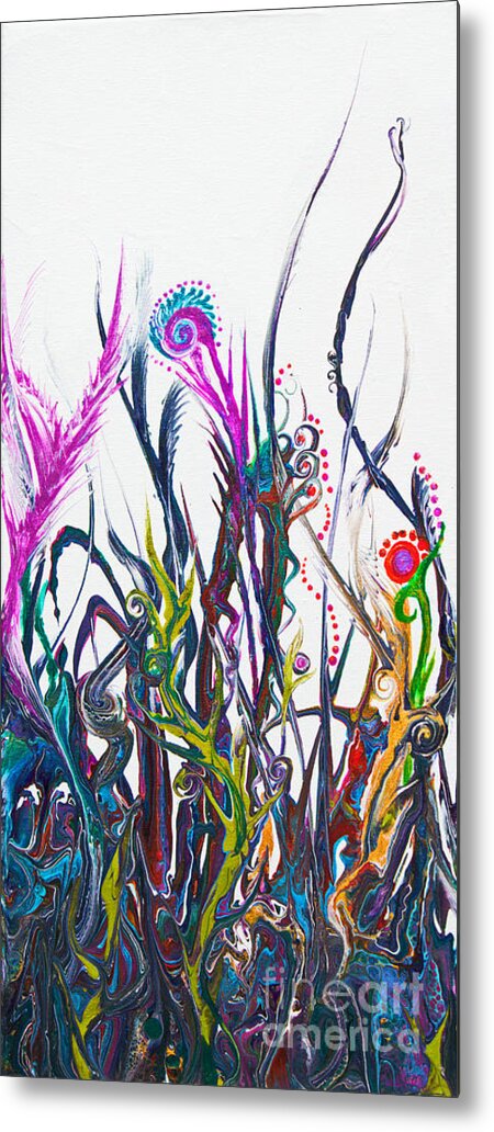 Colorful Lush-foliage Fun Organic Compelling Fun Metal Print featuring the painting Gareden of Weeden 4590 by Priscilla Batzell Expressionist Art Studio Gallery