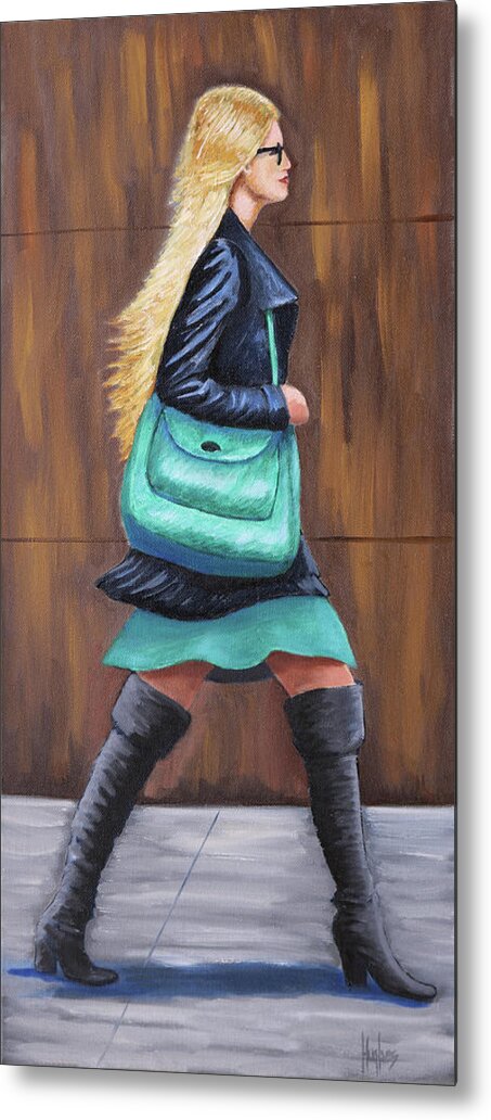 Girl Metal Print featuring the painting Girl Walking by Kevin Hughes