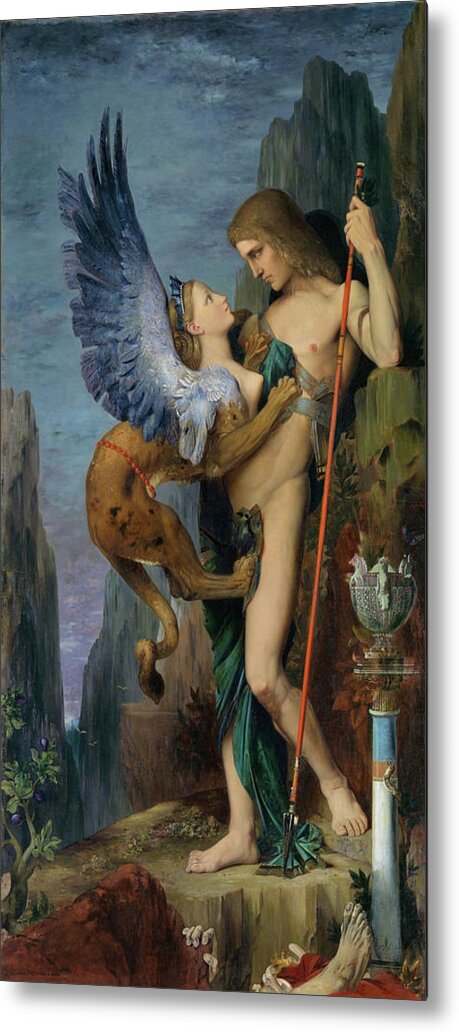 Gustave Moreau Metal Print featuring the painting Oedipus and the Sphinx - Digital Remastered Edition by Gustave Moreau