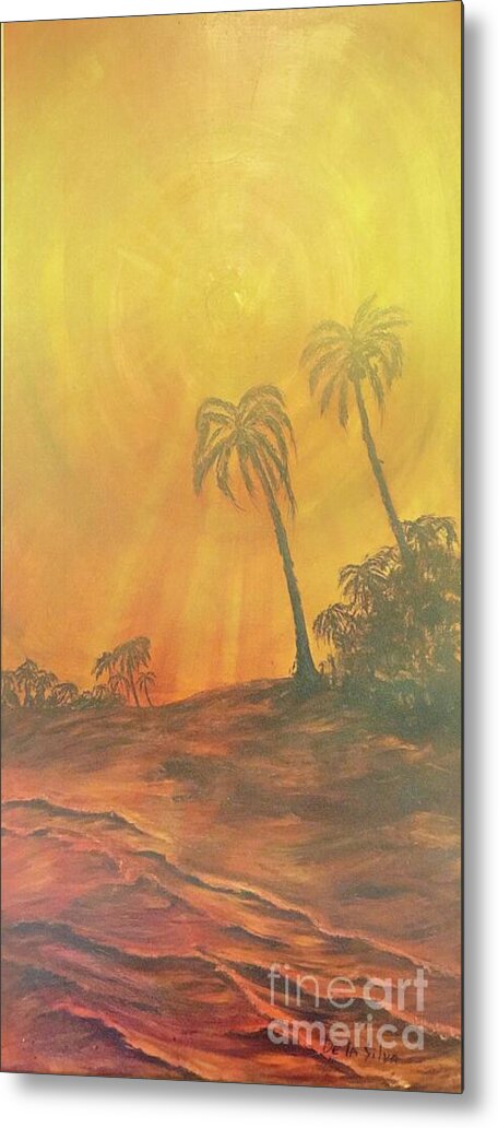 Sunset Beach Metal Print featuring the painting Yellow Sunset by Michael Silbaugh