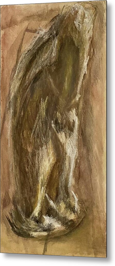 Oil Pastel Metal Print featuring the painting Wrapped figure in brown #1 by David Euler