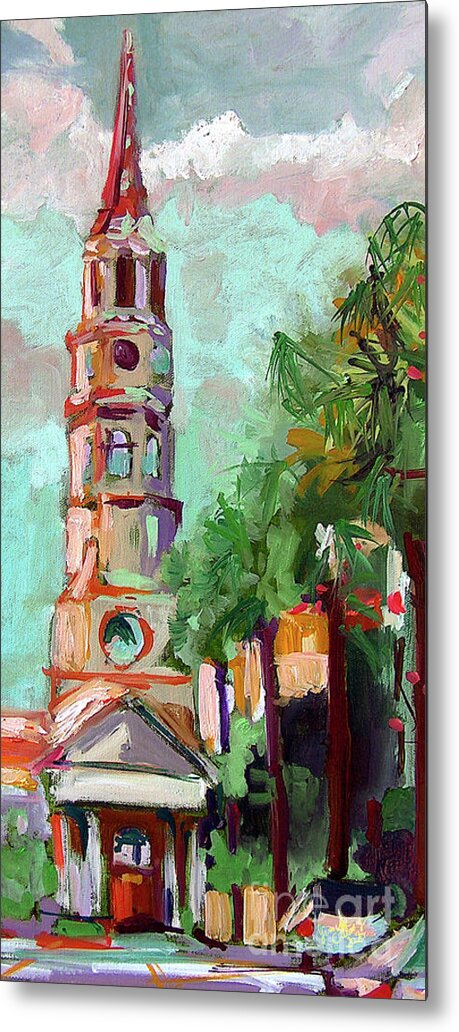 Churches Metal Print featuring the painting Charleston St Phillips Church Oil Painting by Ginette Callaway
