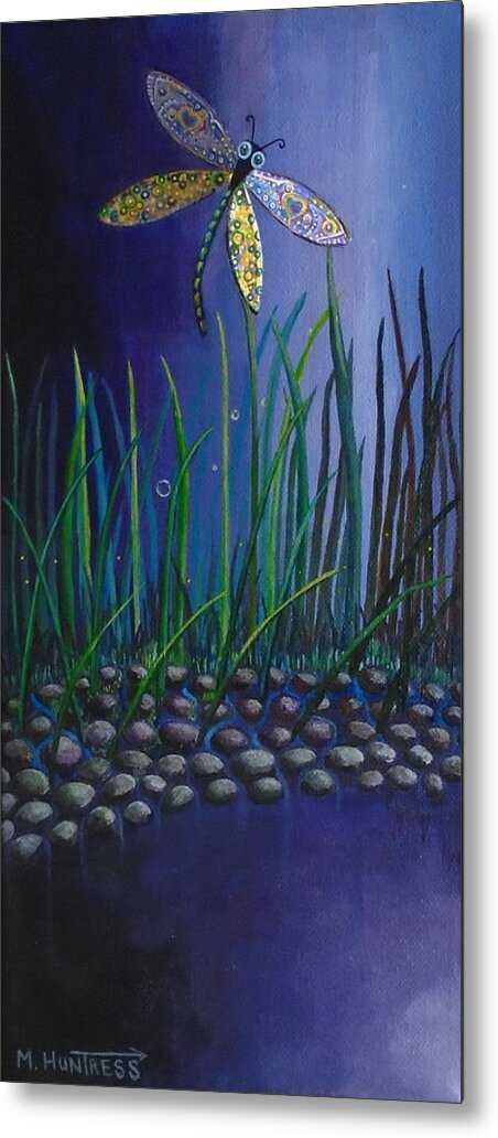 Dragonfly Metal Print featuring the painting Dragonfly at the Bay II by Mindy Huntress