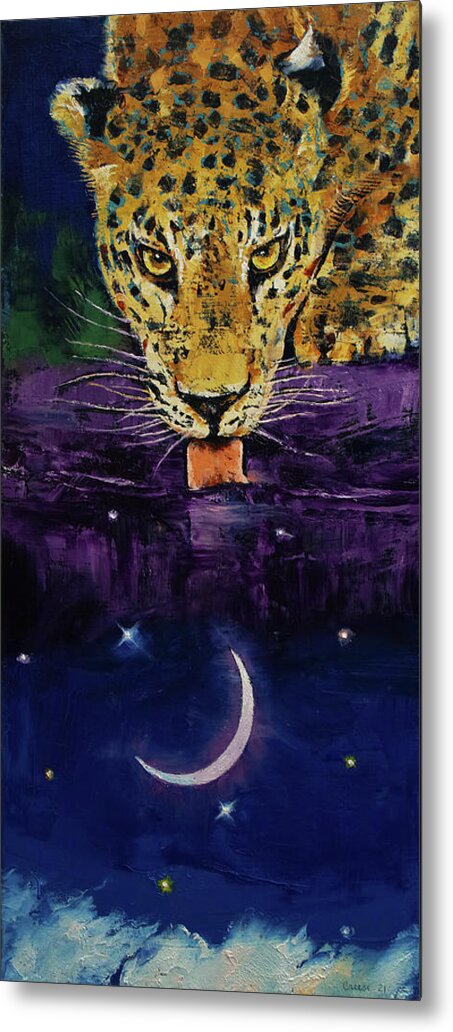 Leopard Metal Print featuring the painting Leopard Moon by Michael Creese
