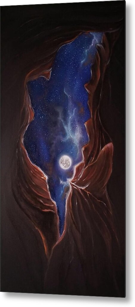 Slot Canyon Metal Print featuring the painting Lux Noctis by Neslihan Ergul Colley