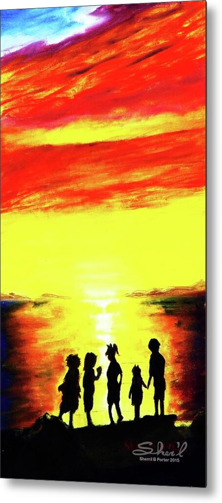 Great Salt Lake Metal Print featuring the painting Sunset on the Great Salt Lake by Sherril Porter