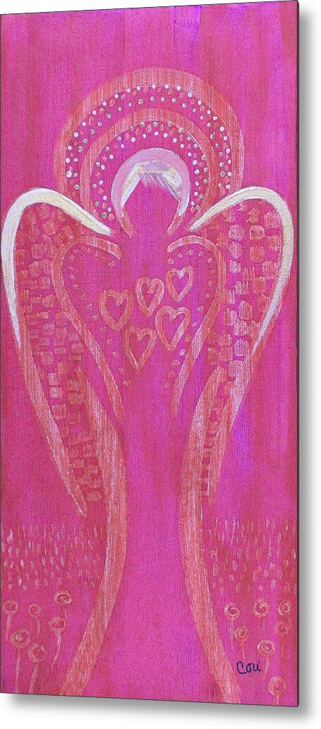 Angel Metal Print featuring the painting This Angel Loves Pink by Corinne Carroll