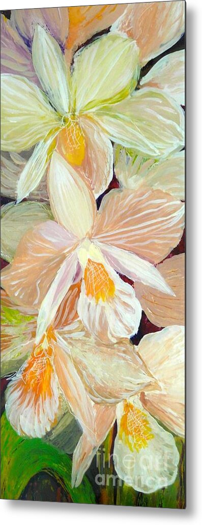 Orchids Metal Print featuring the painting Boxed Orchids detail by Anna Skaradzinska