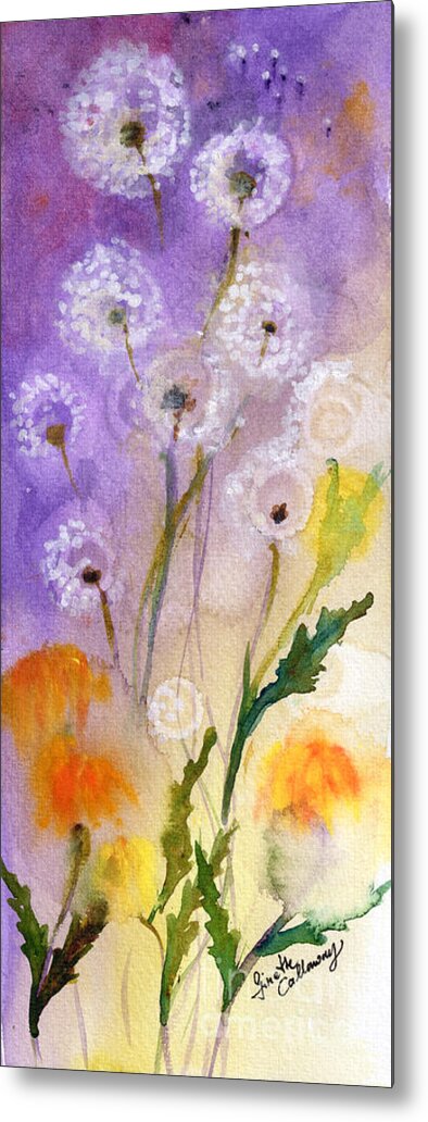 Dandelions Metal Print featuring the painting Dandelion Puff Balls Watercolor by Ginette Callaway