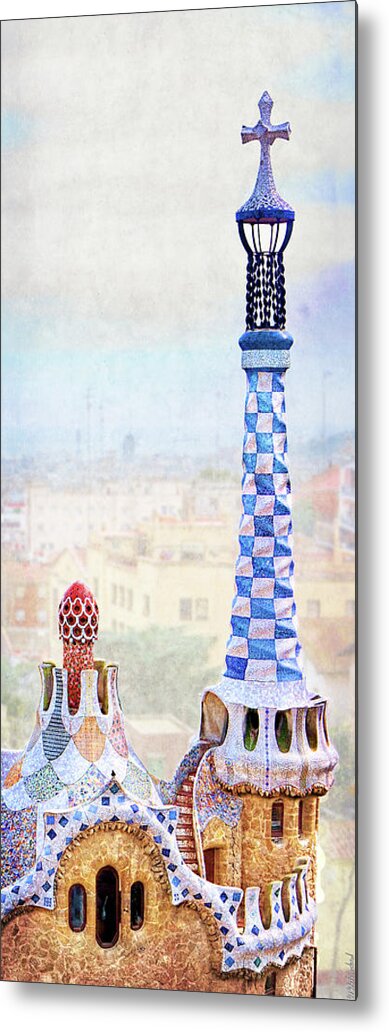 Park Guell Metal Print featuring the photograph Park Guell candy House Tower - Gaudi by Weston Westmoreland