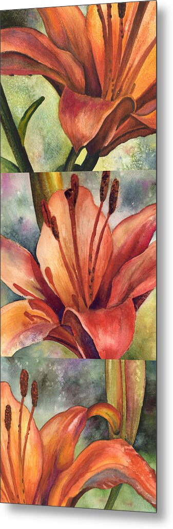 Lily Painting Metal Print featuring the painting My Three Lilies by Anne Gifford