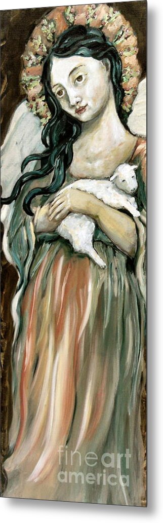 Angel Metal Print featuring the painting The Lamb by Carrie Joy Byrnes