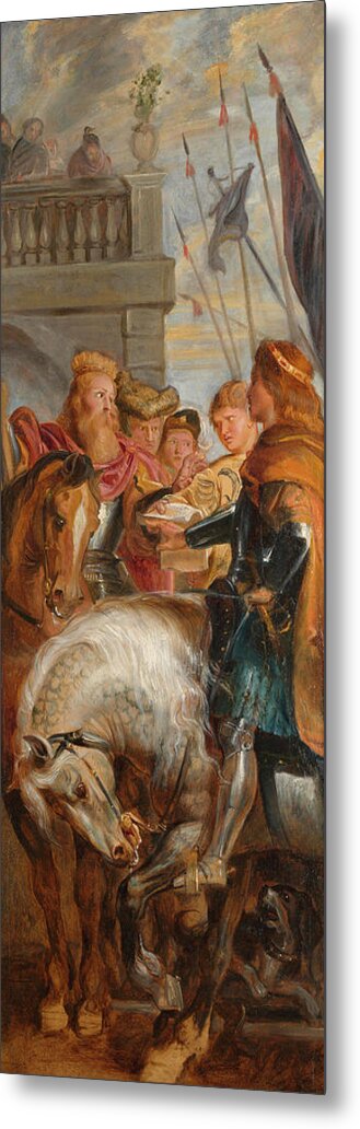 Herald Metal Print featuring the painting Kings Clothar and Dagobert dispute with a Herald #1 by Peter Paul Rubens