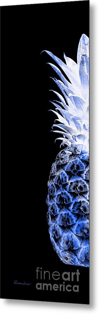Art Metal Print featuring the photograph 14JL Artistic Glowing Pineapple Digital Art Blue by Ricardos Creations
