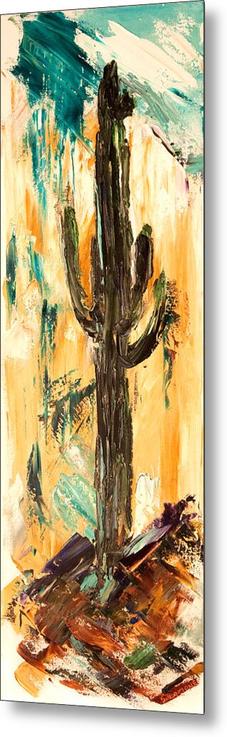 Arizona Saguaro Desert Cactus Landscape Abstract Nature Sonora Tucson Metal Print featuring the painting Turquoise and Topaz by Brenda Salamone