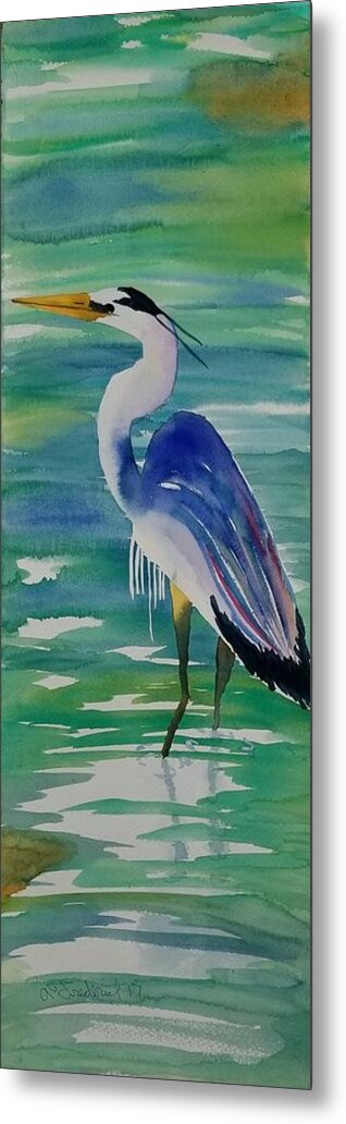 Blue Heron Metal Print featuring the painting Sir Blue by Ann Frederick