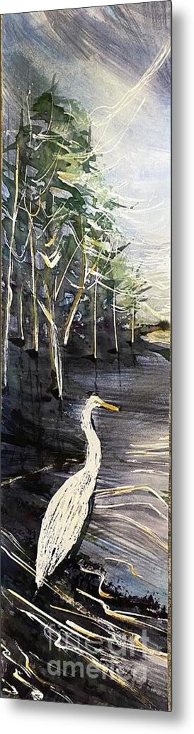 Louisiana Landscape Heron Metal Print featuring the painting After the rain bird by Francelle Theriot