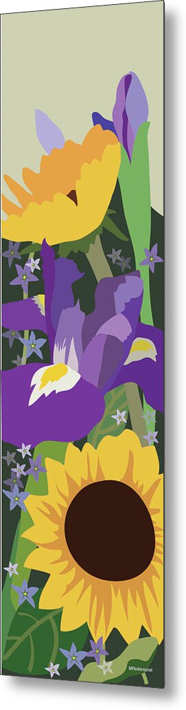 Flowers Metal Print featuring the painting Irises and Sunflowers by Marian Federspiel