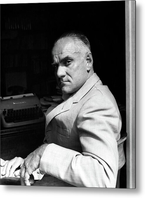 Rome Metal Print featuring the photograph Alberto Moravia Sitting At His Desk by Horst P. Horst