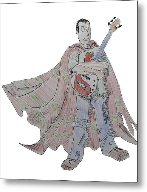 Guitar Metal Print featuring the drawing Bass Guitarist Cartoon by Mike Jory