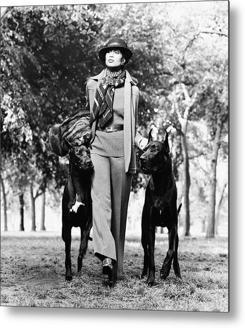 Accessories Metal Print featuring the photograph Beverly Johnson Wearing A Jacket And Pants by Francesco Scavullo