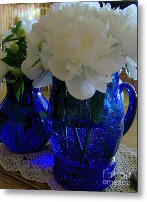 Blue Glass Metal Print featuring the photograph Blue and White by Jackie Mueller-Jones