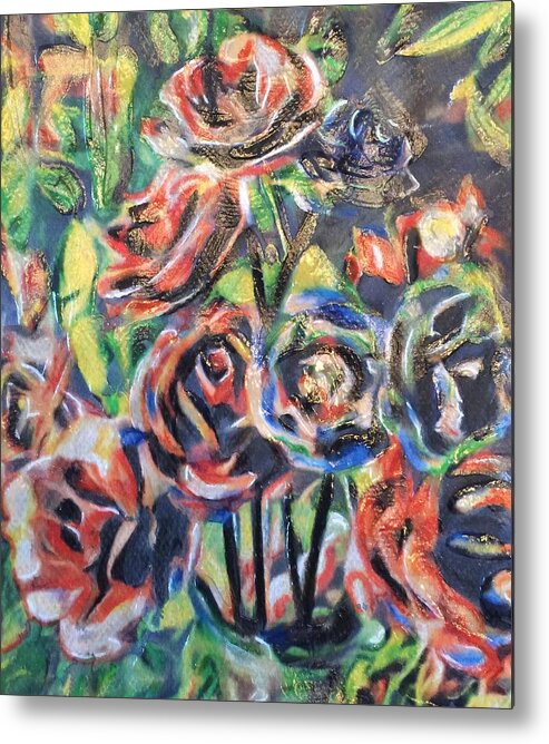 Flowers Metal Print featuring the painting Bodish Roses by Cara Frafjord