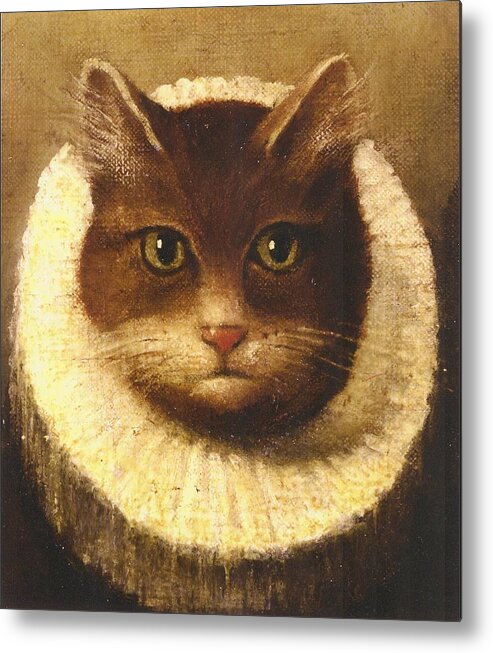 Vintage Art Metal Print featuring the painting Cat In A Ruff by Vintage Art