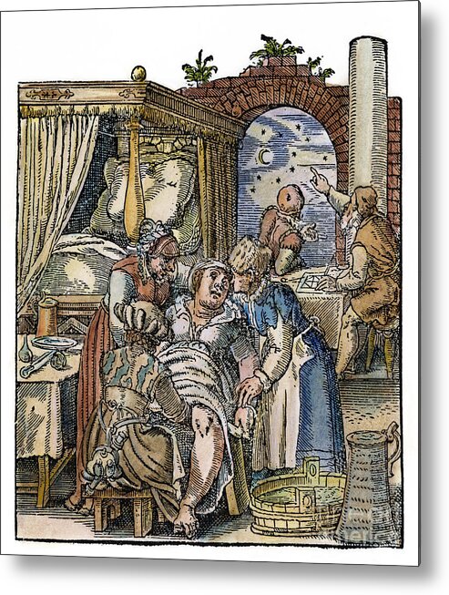 1580 Metal Print featuring the photograph Childbirth, 1580 by Granger