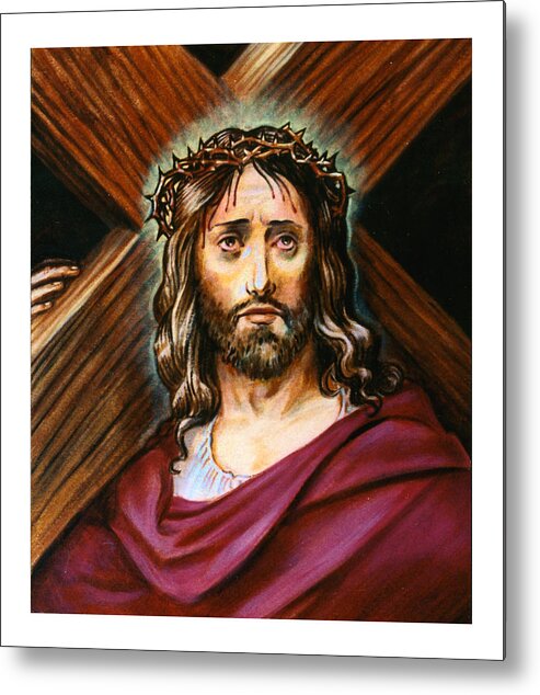 Jesus Metal Print featuring the painting Christ with Cross by John Lautermilch