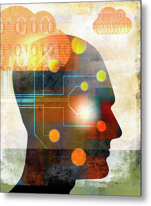 Access Metal Print featuring the photograph Circuit Board Connecting Mans Head by Ikon Ikon Images