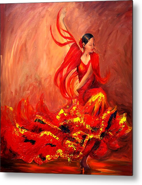 Flamenco Dancer Metal Print featuring the painting Fire of Life Flamenco by Sheri Chakamian